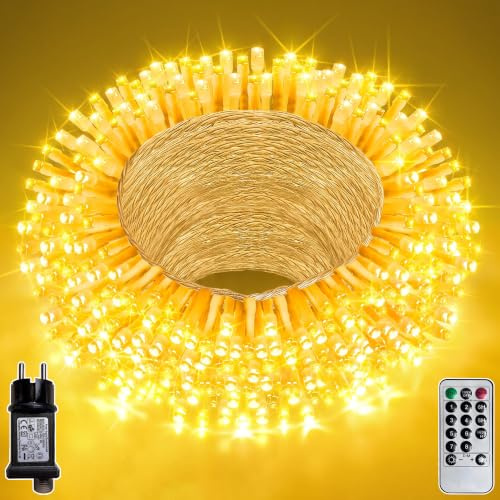 LED Lichterkette Outdoor Außen Innen 20M 200LED Warmweiß IP44 Wasserdicht Dimmbar Strombetrieben mit Stecker & Fernbedienung, 8 Modi Timer Verlängerbar für Garten Balkon Hochzeit Party