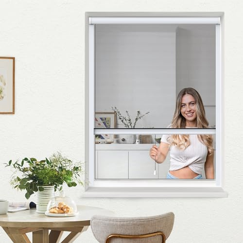 jarolift 4 in 1 Zanzara Insektenschutzrollo Fliegengitter für Fenster, Bausatz mit Aluminium-Rahmen, robustes Fiberglas-Gewebe, 100 x 160 cm (B x H), Weiß
