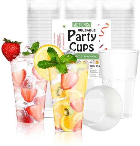 Metionga 50 Partybecher Set, Plastikbecher 0,4l (13,5oz) Mehrwegbecher, Bruchsichere Polypropylen, Wiederverwendbar Becher Plastik für Getränkepartys, Geburtstage, Hochzeiten