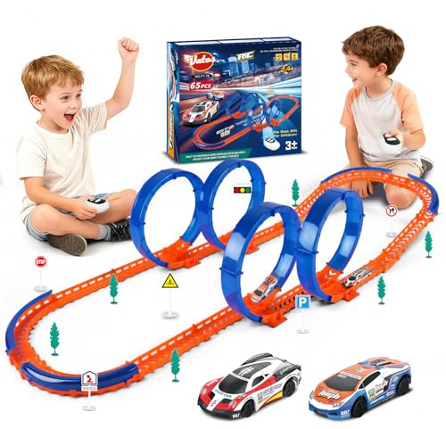 VATOS Rennbahn Set für Kinder von 3 bis 7 Jahren, 360°Hochgeschwindigkeits Slotcar Bahn Spielzeug, Weihnachts und Geburtstagsgeschenk für Jungen und Mädchen im Alter von 3, 4, 5, 6, 7, 8 und 9 Jahren