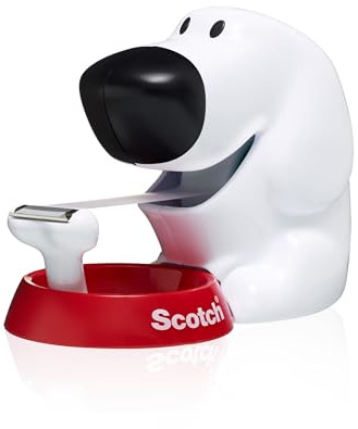 Scotch Tischabroller inkl. 1 Rolle Klebeband - Hunde Klebeband Abroller, auch für Kinder, weiß
