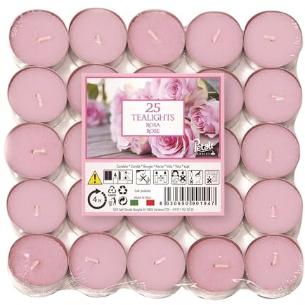 Price's Petali Duft-Teelichter | 25 Stück Teelichter 4 Stunden Brenndauer | erhältlich in mehreren Düften (Rose)