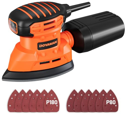 DOVAMAN DLS03A Deltaschleifer, 130W Dreieckschleifer, bis zu 12000 U/min, 12 Stück Schleifpapiere (140x140x80mm), Zwei Staubabsaugoptionen, Schleifmaschine für Holz- und Stahloberflächen