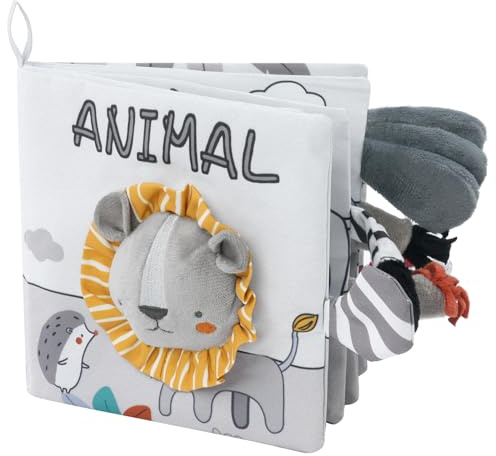 Vicloon Stoffbuch für Babys,Bilderbuch aus Stoff mit Tiere,frühe Entwicklung Baby Tuch Bücher,Wahrnehmungs-Lernspielzeug,Geschenke für Babys-LöwenStil