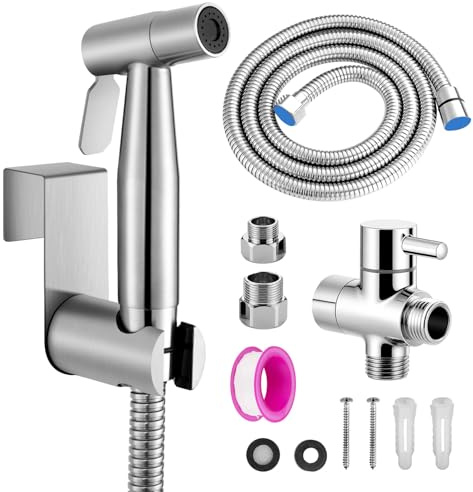 Bidet Handbrause Set, Premium Edelstahl Gebürstet Bidet Handbrause | Bidet Sprayer für Dusche Badezimmer Hygiene Toilettenpapier Windelreinigung, mit G1/2 Ventil und eine G3/8