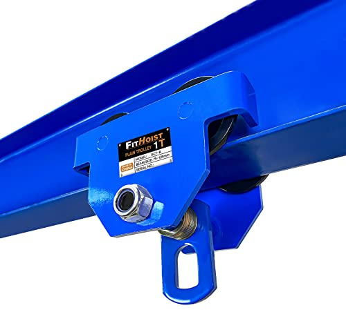 FITHOIST Manueller Rollwagen, 1 Tonne, 1000 kg Kapazität, Stahl-Schiebebalkenwagen, verstellbar für I-Träger-Flanschbreite 7,6 cm bis 11,7 cm, installiert auf verschiedenen Balken