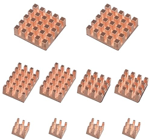ZDE 10 Stück Reines Kupfer Kühlkörper selbstklebend leise passive Kühlung Kühlkörper Kompatibel mit Raspberry Pi 5 4B CPU Kühlkörper Ersatz