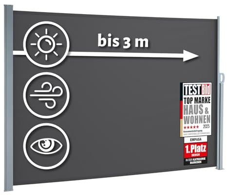 empasa Seitenmarkise Start 2.0 Sichtschutz Sonnenschutz Windschutz Markise ausziehbar für Garten, Balkon und Terrasse, mit Standfuß, Farbe:anthrazit, Größe:160 x 300
