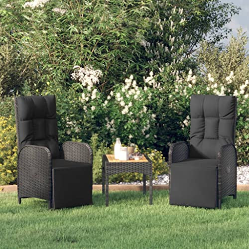 INLIFE Garten-Relaxsessel mit Kissen 2 STK. Poly Rattan Schwarz,21.8kg,319892