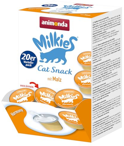 animonda Milkies Katzensnack mit Milch - Cups Harmony (20 Cups à 15 g), leicht verdauliche Katzenmilch für Erwachsene Katzen, Milch-Snack ohne Soja und Zucker