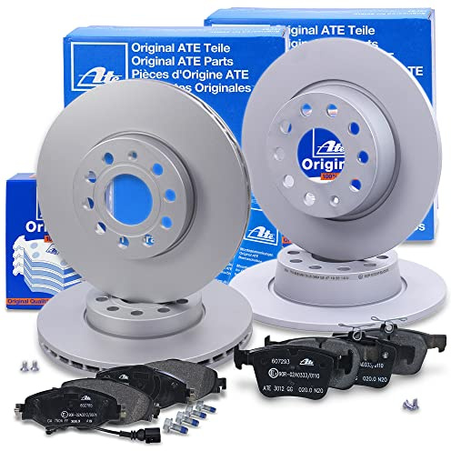 ATE Bremsenset inkl. Bremsscheiben vorne Ø 288 mm belüftet + hinten Ø 272 mm voll und Bremsbeläge vorne + hinten und Warnkontakt Kompatibel mit AUDI A3, Q2, SEAT ATECA, LEON, SKODA KAROQ, VW GOLF 7