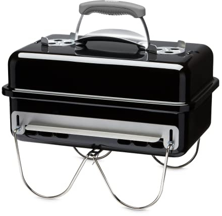 Weber Go-Anywhere Holzkohlegrill/Tragbarer Grill mit klappbaren Beinen, Kompaktes Design für Camping und Picknicks, Robuste Emaille, Präzise Temperaturregelung, 42 x 26 cm Grillfläche, Schwarz