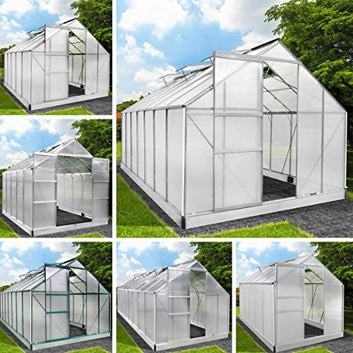 BRAST Gewächshaus Aluminium mit Fundament | 42 Modelle | 130x190x195cm - 490x250x235cm | TÜV geprüft | 6mm Hohlkammerplatten | rostfrei wetterfest temperaturbeständig | 310x250x235cm Silber