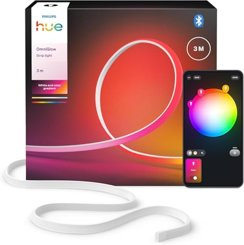 Philips Hue OmniGlow Mikro LED-Lightstrip, Ambientebeleuchtung, 3m | Farbiges LED-Lichtband, 2700 lm, Flexible, gleichmäßige Innenbeleuchtung, Zuschneidbar, Smart Home, Sprach- und Appsteuerung