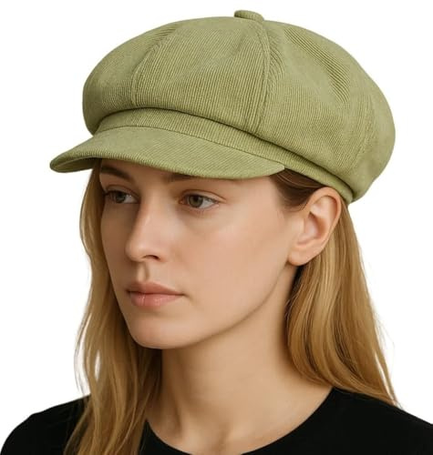 Cool4 Fein Cord Ballonmütze Cord Bakerboy Mütze Baumwolle Cap Visor Vintage A05 (Pastellgrün) (57)