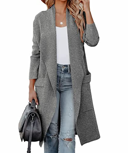 kinstell Lässige Damen-Strickjacke, langärmelig, vorne offen, drapiert, Lange Strickjacke, Jacken, Pullover, Mantel, Blazer mit Taschen