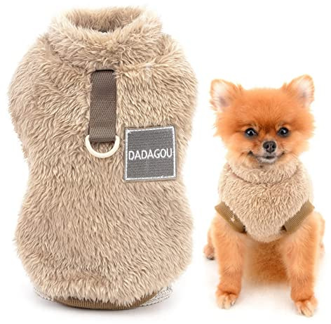 SMALLLEE_LUCKY_STORE Haustier-Sherpa-Fleece-Pullover Weste Rollkragenpullover mit D-Ring weiches Sweatshirt für kleine Hunde Katzen, Welpen Yorkie Chihuahua warme Herbst-Winterkleidung, braun, S