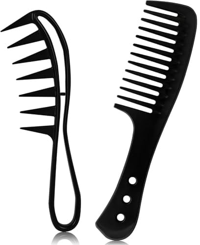 Sularpek 2 Stück Haarkämme, Breiter Zahnkamm, Hai Zahnkamm, Grobzinkiger Kamm, Kamm Locken, für Lockiges Nasses Gewelltes Dickes Haar Perücken Friseur Salon Damen und Herren (Schwarz)