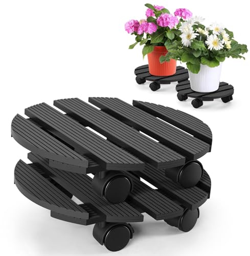 Ikodm 2X WPC Pflanzenroller Rund Ø 30 x 7,5 cm｜Blumenroller mit Rollen, Rolluntersetzer Tragkraft 80 kg｜Kübelroller für den Innen- und Außenbereich｜Rollbrett für Pflanzen, Blumentopf (Anthrazit)