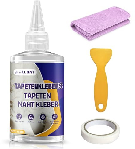 ALLONY Tapeten Reparaturkleber, Nahtkleber für Tapeten, Tapetenkleber, Abgerissene Tapeten Neu Einkleistern, Fugenkleber Hochviskos, Trocken, Transparent, Starker Tapetenkleber- 150ml