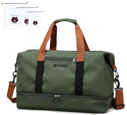 Sporttasche Reisetasche für Damen Herren und 3 Schuhbeutel, Oxford-Stoff Weekender mit Schuhfach Nassfach, Große Handgepäck Trainingstasche, wasserdichte Schwimmtasche, 46 * 28 * 25cm