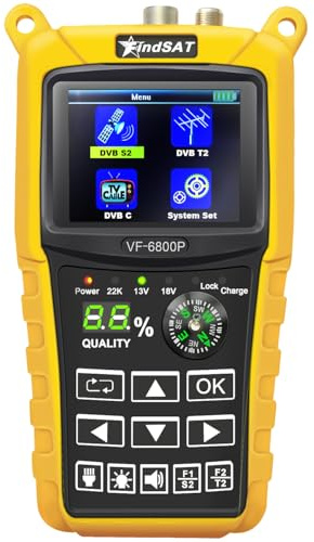 VF6800P Sat Finder Sat Messgerät für DVB-S/S2/T/T2/C, Kein TV-Bild | SAT, Terrestrisch (H.265) und Kabel, Satfinder für Astra 19.2 digital mit Satellitenerkennung