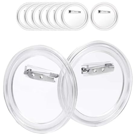 12 Stück Buttons Selber Machen, 2.95 inches/75mm Buttons Anstecker Zum Selbstgestalten, Acryl Design Pins Transparente DIY Ansteckbuttons Set Button mit Anstecknadel für Foto Bild