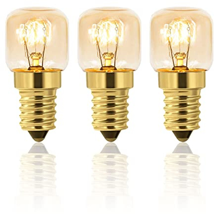 Caldarax 3 Stück Backofenlampe T22 E14 Dimmbar, 2700K Warmweiß, Backofen Lampe Bis 300°C Hitzebeständiges, 80LM, E14 Edison Glühbirne, Für zu Salzlampe, Backöfen, Kühlschränke, Mikrowellen