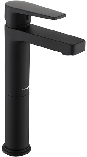Wasserhahn Bad Mischbatterie Einhebelmischer Badarmaturen Hoch Matt Schwarz | Massives Messing,Waschbecken,für Badezimmer,G3/8,60 cm Schläuche