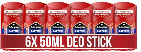 Old Spice Captain Deodorant-Stift für Männer, 6 x 50 ml | 48H Frische, langanhaltender Duft in Parfümqualität, 0% Aluminium-Salze, unsichtbar auf schwarz und weiß