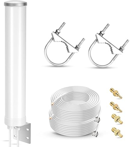 Nelawya 5G Antenne 4G LTE Signalverstärkung Outdoor 12dBi MIMO Omnidirektionale 698-3800MHz Antenne für 4G LTE 5G Router Modem, TS9 SMA CRC9 Adapter, Lange Reichweite Signalempfang, 2 x 5m Kabel
