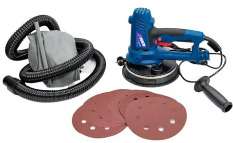 DEDRA Hand-Trockenbauschleifer mit LED licht, 750 W,1500-2700 U/Min 180 mm-Schleifteller, zur Gipsbearbeitung, mit Staubabsaugung, 3,1kg gewicht, langes Kabel 4m