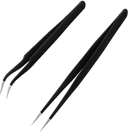 Sularpek Wimpernverlängerung, Pinzette, Pinzette aus Edelstahl, Wimpernzange mit gerader und gebogener Spitze, für Ihre tägliche Schönheitsroutine (schwarz)