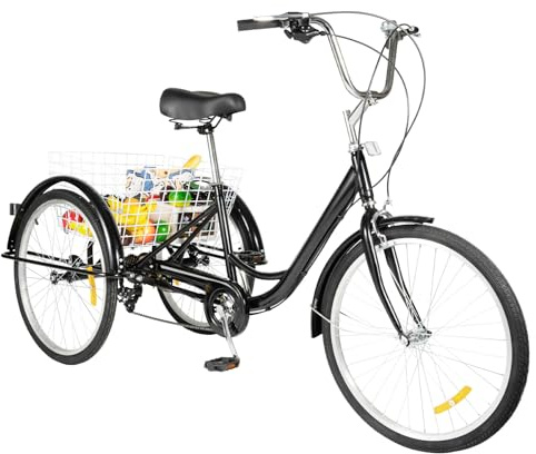 Brride 8-Gang Dreirad für Erwachsene 24 Zoll Mit Faltbarem Korb, Dreirad Fahrrad für Sport Outdoor Stadt, Strand und Straße, lastenfahrrad Dreirad für Erwachsene