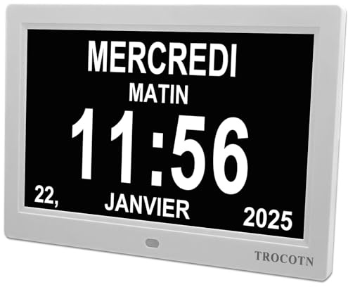 TROCOTN Demenz Uhr Senioren Digitale Uhr Tagesuhr Großes Display Wecker Wanduhr (Weiß,10 Zoll)