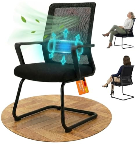VALKENSTOL K1 Konferenzstuhl Freischwinger Schwarz mit Armlehne | Ergonomischer Besucherstuhl - Bürostuhl Ohne Rollen bis 150 kg - Verstellbare Lordosenstütze & Netzrücken - Wasserabweisend