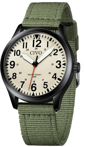 CIVO Uhren Herren Militär Outdoor: Mode Quarzuhr mit Groß Zahlen Leicht zu Lesen - Analog Wasserdicht Grün Nylonband Geschenk für Männer