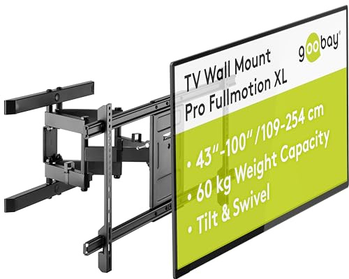 goobay TV-Wandhalterung Fullmotion XL, 43–100 Zoll, schwenkbar & neigbar, VESA 800x400, bis 60 kg – 49746