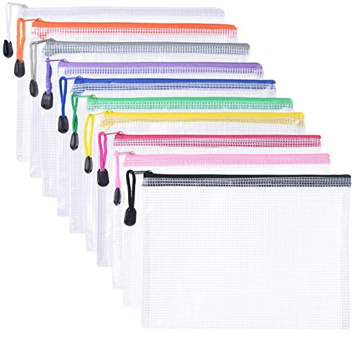 Vicloon Dokumententasche A5, 10 Stücke Dokumentenmappe mit Reißverschluss | Mesh Kunststoff Dokumententasche A5, für Datei, Papier, Dokumente, Kosmetika, Hausaufgaben und Reisezubehör