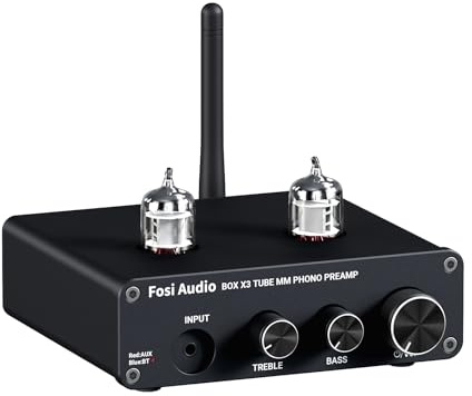 Fosi Audio Box X3 Röhren Phono Vorverstärker für MM-Plattenspieler, Bluetooth 5.0 Mini Stereo Hi-Fi Vorverstärker mit Röhrenklang, für Heim-Audio, Schallplattenspieler Soundsystem