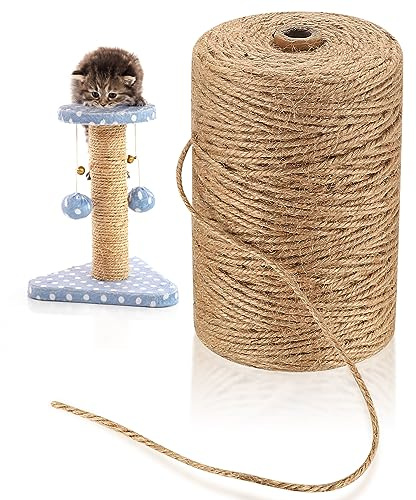 Natur Juteschnur Kordel, 3mm x 200m Juteseil, Sisalseil, Gartenschnur, Paketschnur, Hanfseil, Bastelschnur Reißfest für DIY Basteln, Kratzbaum, Kunstgewerbe Gartenarbeit Dekorieren