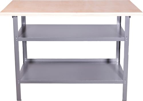 TrendLine Werkbank Arbeitsbank Tischlerbank 120 x 60 x 85cm 2 Ablageböden Arbeitstisch Werktisch grau pulverbeschichtet