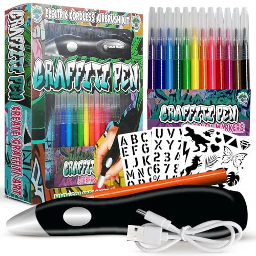 Elektrischer Airbrush-Stift, kabelloses wiederaufladbares elektrisches Airbrush-Sprühgerät, Aquarell-Sprühstift, Airbrush-Marker-Set 12 Farben, auswaschbare Aquarellfarben