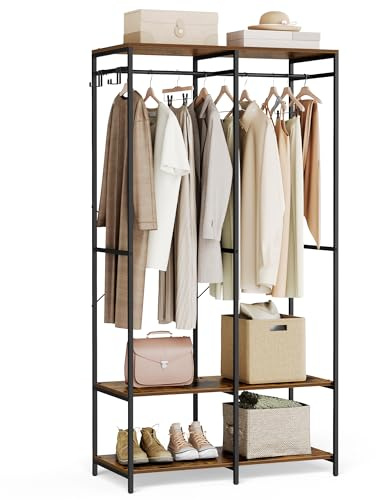 SONGMICS Kleiderschrank offen, Kleiderständer, Garderobenständer, Garderobe mit Kleiderstange, Ablagen, abnehmbare Haken, 40 x 94,5 x 180 cm, vintagebraun RGR004B01
