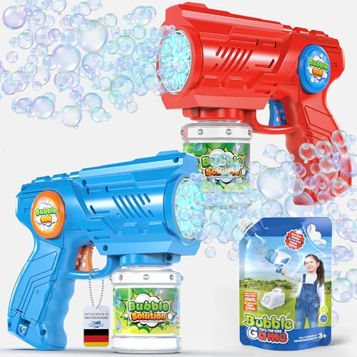 Blubbel Seifenblasenpistole Set 2X - LED Seifenblasenmaschine mit 1L Seifenblasenflüssigkeit, Seifenblasen Pistolen - Blasen Kanone - Party Bubble Gun - Geschenke für Kinder - Hochzeit