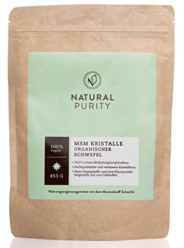 MSM Organischer Schwefel Kristalle (99,9% Methylsulfonylmethan) Natural Purity – 453g reine Kristallform – höhere Bioverfügbarkeit und hochdosierter als Kapseln und Pulver