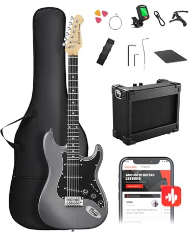 DONNER DST-80 E-Gitarre, 39” Anfänger E-Gitarren-Set mit Verstärker, klassischem SSS-Tonabnehmer, inklusive Gigbag, Stimmgerät, Kapodaster, Gurt, Plektren und kostenlosen Online-Lektionen