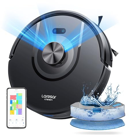 Laresar Clean 8000Pa Saugroboter mit Wischfunktion 3 in 1, Staubsauger Roboter mit Laser Navigation, Roboterstaubsauger mit APP Steuerung 180 Min Laufzeit, Ideal für Tierhaare, Teppiche und Hartböden