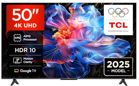 TCL 50V6C 50 Zoll Direct LED TV, 4K HDR Fernseher, Smart TV mithilfe von Google TV (Dolby Audio, Motion Clarity, Kompatibel mit Google Assistant & Alexa)