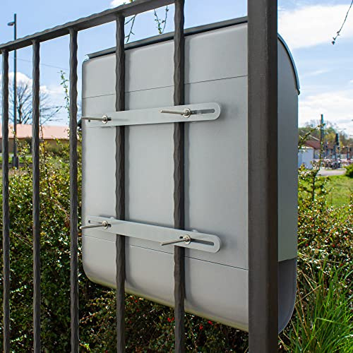 banjado Briefkasten Befestigung - Befestigungsset für Zaunbriefkasten und Briefkästen an Toren - Briefkasten Halterung Stahl silbergrau - Metall Befestigung für Postkasten